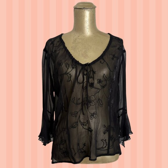 Sunny Leigh Black Silk Blouse M - Picture 1 of 5